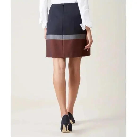 HOBBS London 14 Simone Skirt Faux Wrap Colorblock Lined Side Button Blue NWOT - Picture 2 of 7